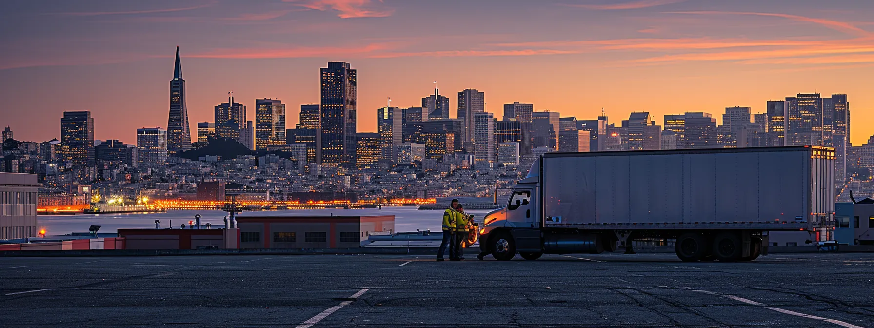 A Moving Truck Parked In Front Of A San Francisco Skyline Backdrop, With Professional Movers Carefully Wrapping Fragile Items For Transport.