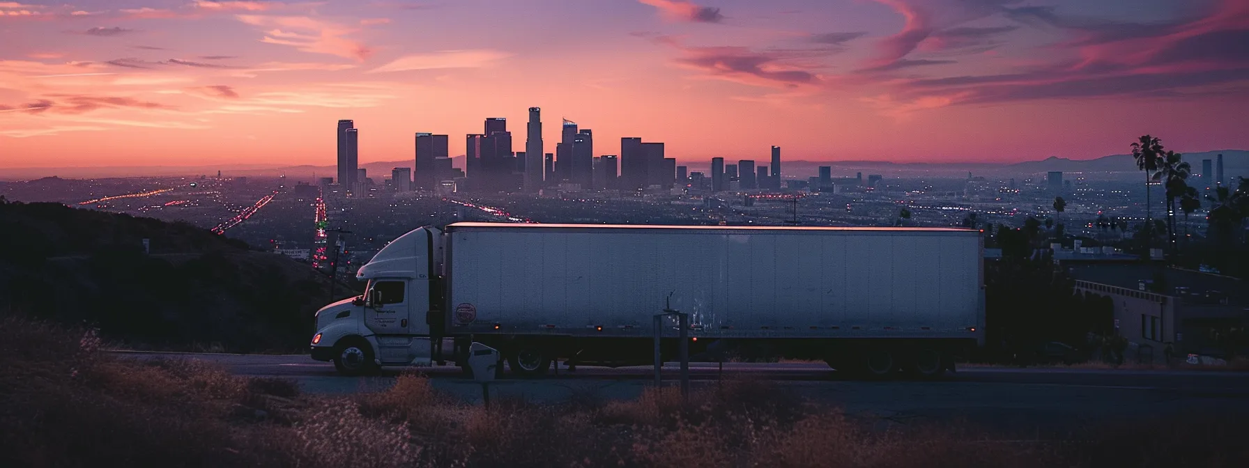 A Moving Truck Parked On A Scenic Route In Los Angeles, With The City Skyline In The Background, Highlighting The Potential Hidden Fees And Extra Charges When Moving Locally.