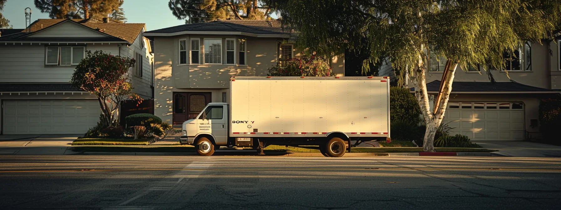 A Moving Truck Parked Outside A Suburban Home In Orange County, Showcasing A Reliable Moving Company's Logo On The Side.