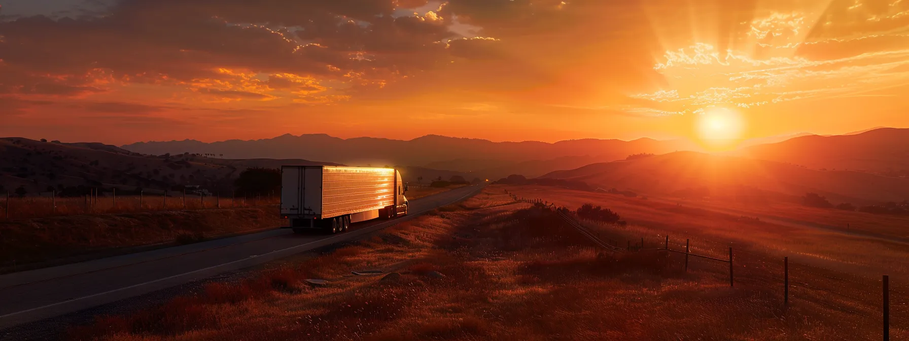 A Moving Truck Winding Its Way Through Scenic Hills Towards Orange County Under A Vibrant Southern California Sunset.