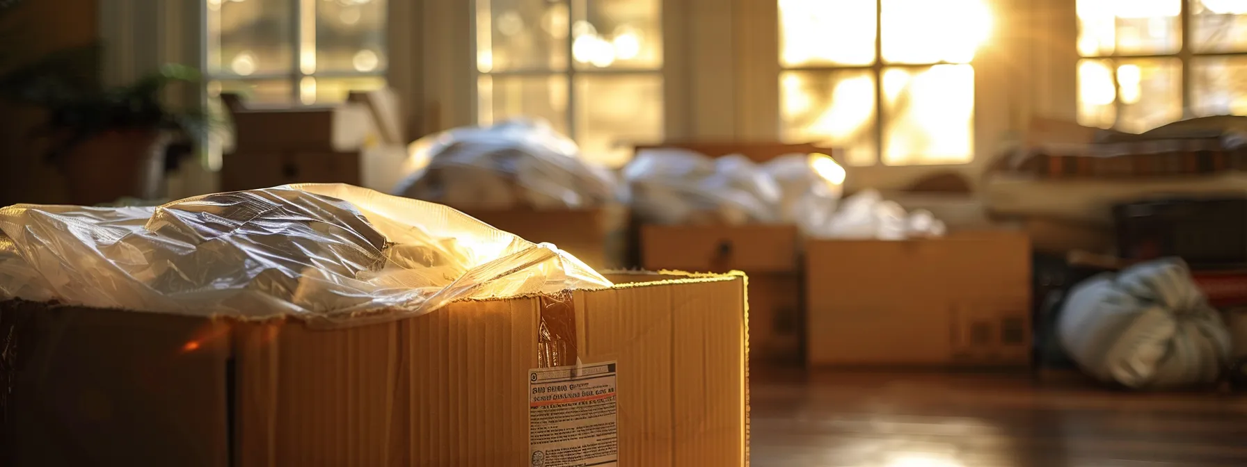 A Neatly Labeled Moving Box Filled With Carefully Wrapped Items Sits In A Sunlit Room, Ready For Transport To A New Home.