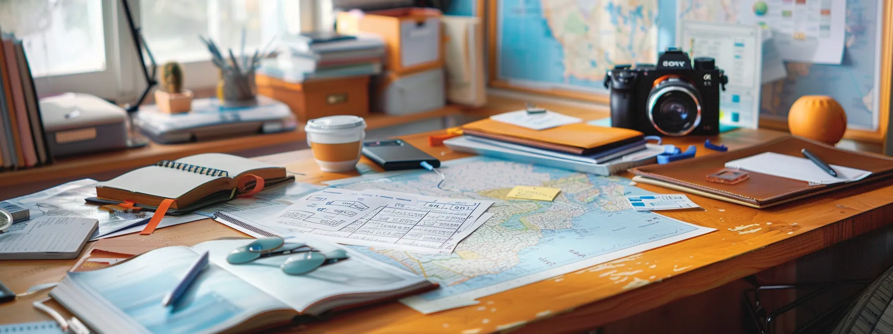 A Neatly Organized Desk Covered In Color-Coded Moving Checklist Notes, A Budget Spreadsheet, And A Map Of San Francisco, Ready For A Stress-Free Move.