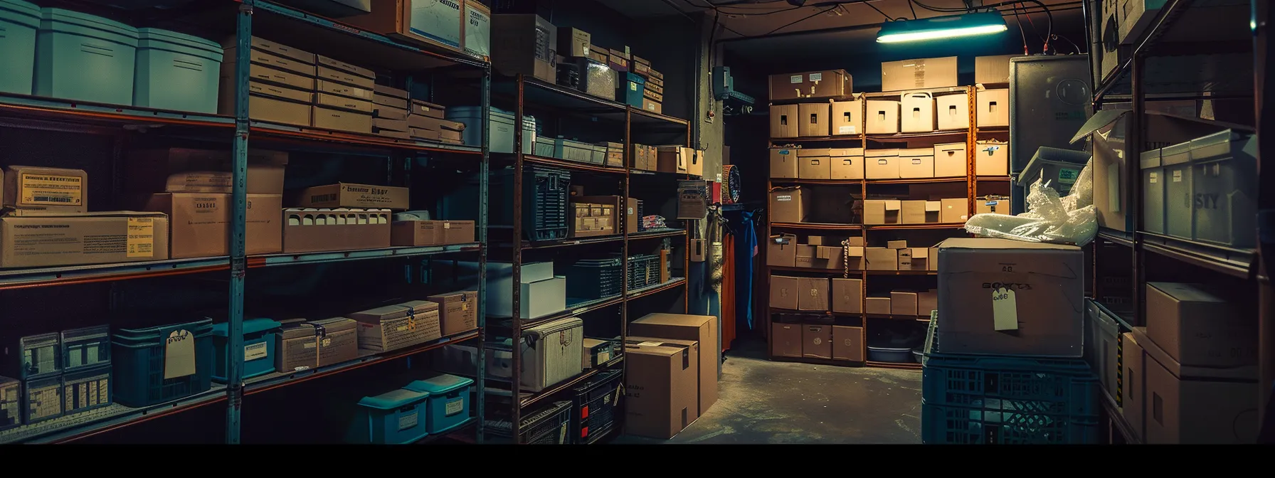 A Neatly Organized Storage Unit In Orange County, Featuring Labeled Boxes And Secure Locks For Peace Of Mind.