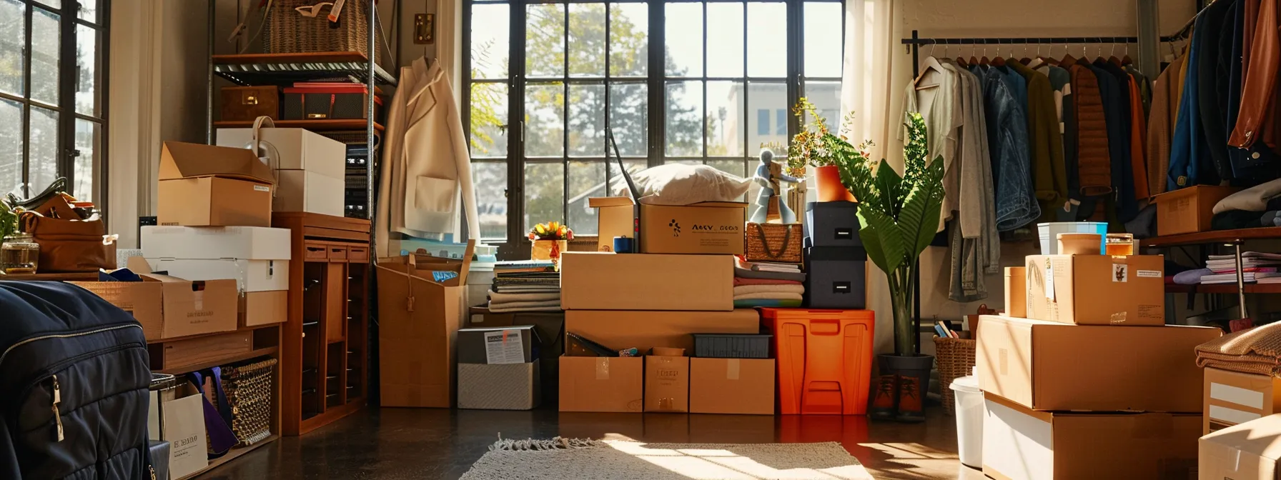 A Neatly Packed Room In San Francisco With Labeled Boxes, Essential Items Stored In A Visible Essentials Box, And Important Documents Secured In Plastic Containers For A Seamless Moving Experience.