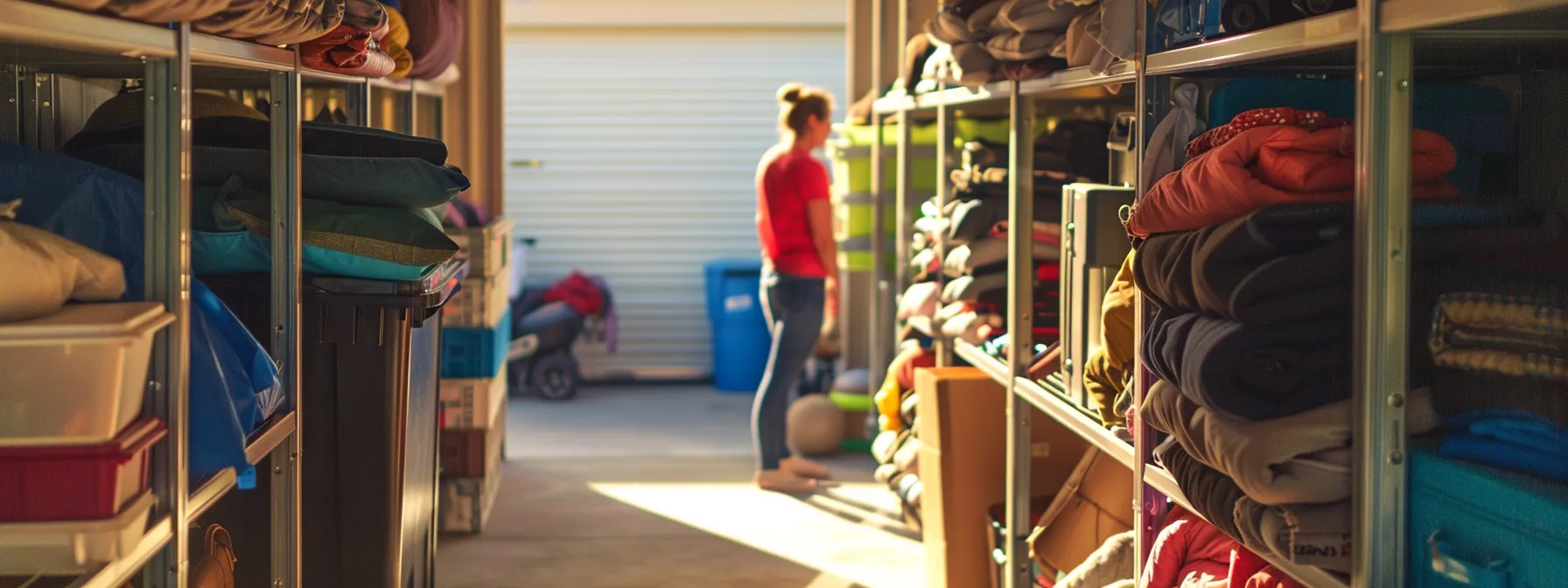 A Person Carefully Assessing The Size And Space Requirements Of A Storage Unit, Surrounded By Neatly Organized Belongings, Under The Sunny Skies Of Irvine, Ca.