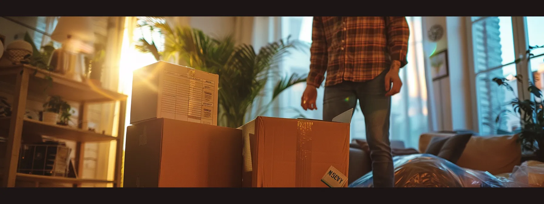 A Person Carefully Organizing Cardboard Boxes Labeled With Moving Checklists In A Room Filled With Bubble-Wrapped Fragile Items, Ready For A Long-Distance Move.