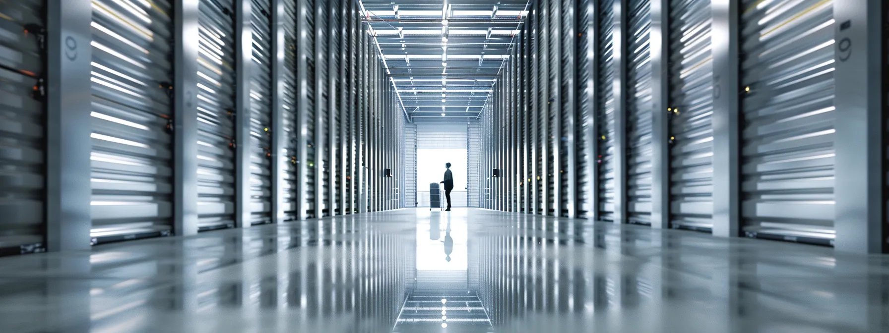 A Person Carefully Selecting The Appropriate Size Storage Unit, Surrounded By Rows Of Various Sized Units In A Modern, Well-Lit Storage Facility In La.