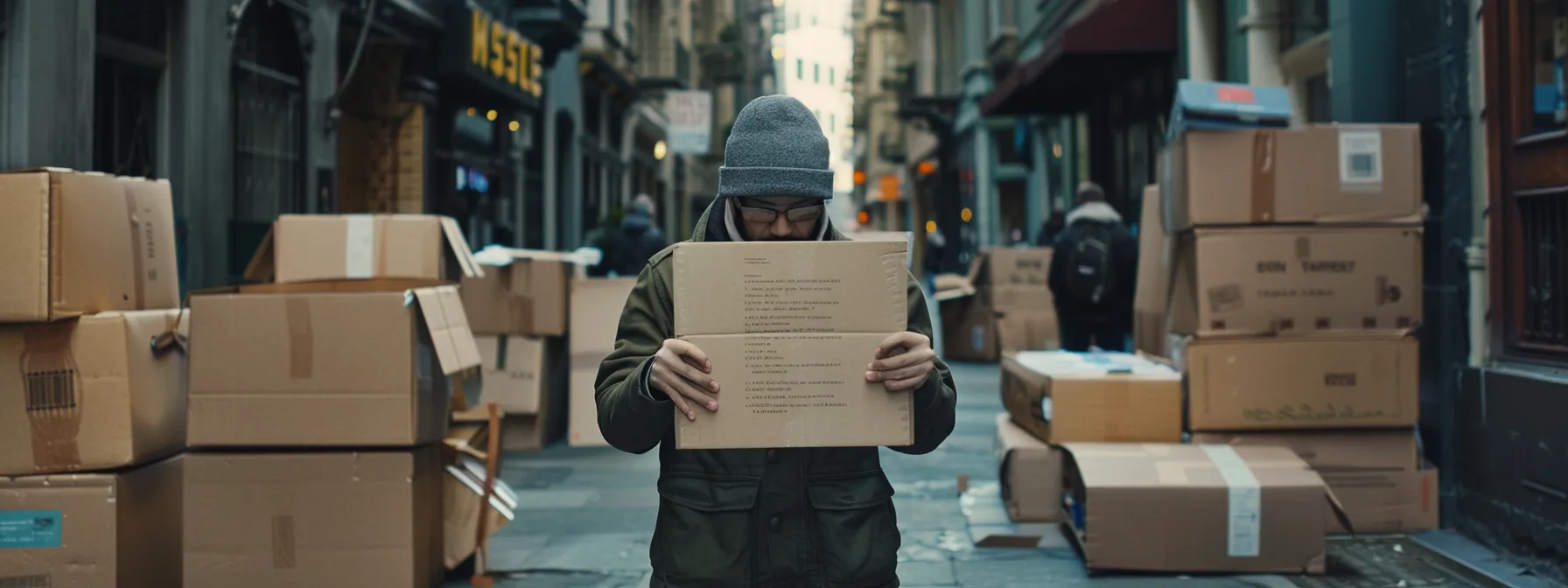 A Person Holding A Detailed Written Quote Surrounded By Moving Boxes In Downtown San Francisco.