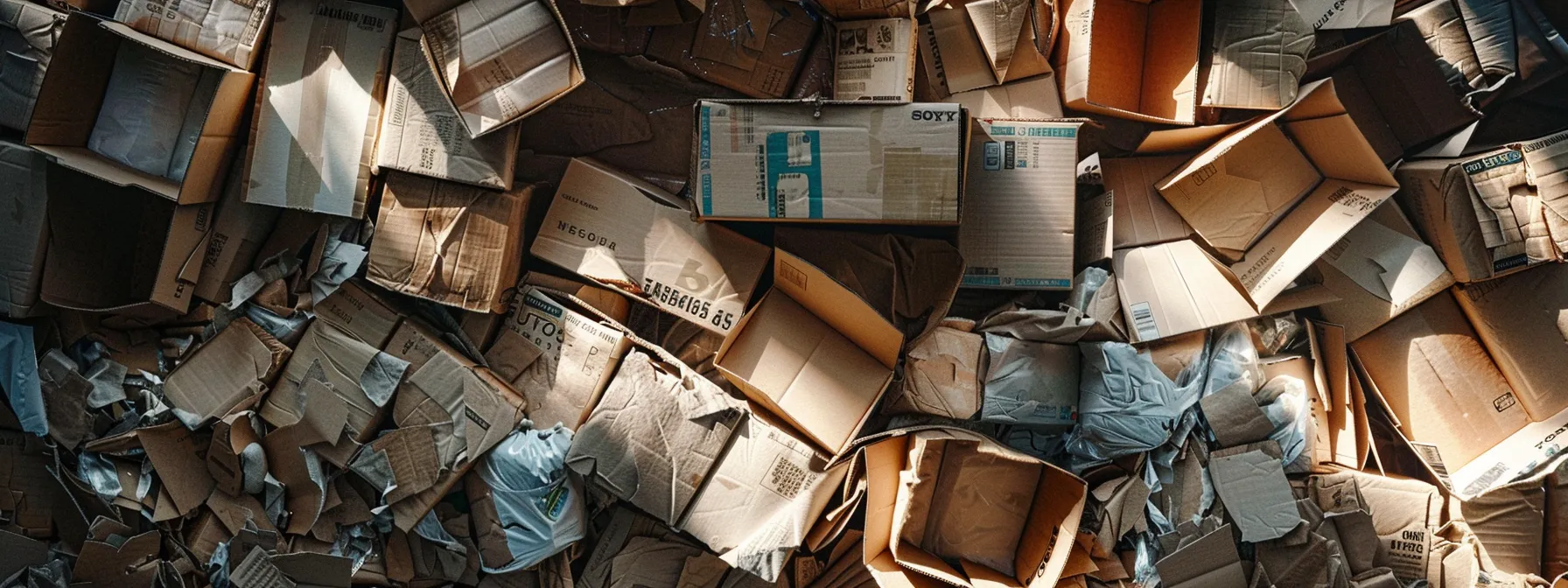 A Pile Of Sturdy Recycled Cardboard Boxes With Biodegradable Packing Peanuts And Eco-Friendly Labels, Markers, And Tapes In Downtown San Francisco.