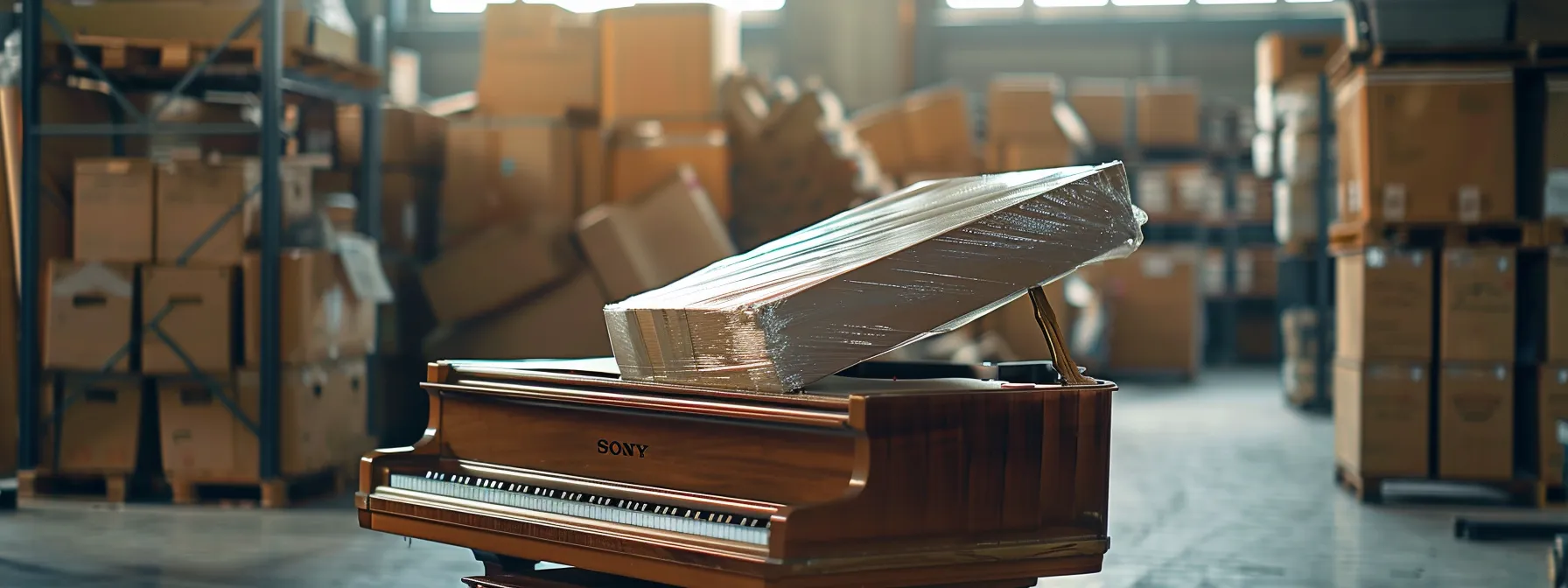 A Professional Mover Carefully Wrapping A Delicate Piano For Safe Storage During A Seamless Relocation Process.