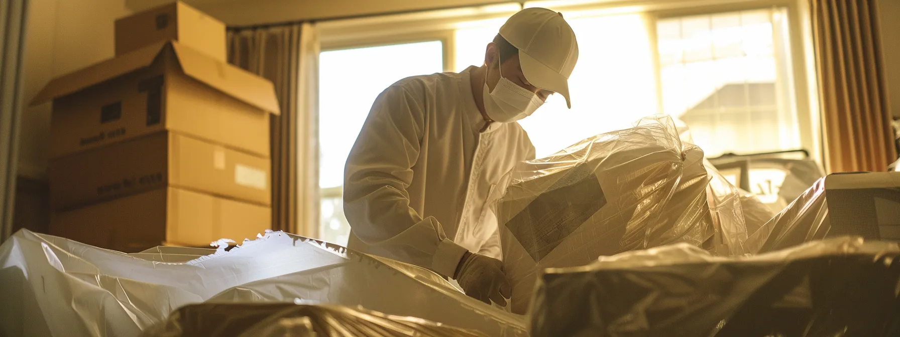 A Professional Mover In San Francisco Carefully Wrapping Delicate Items In High-Quality Protective Materials.