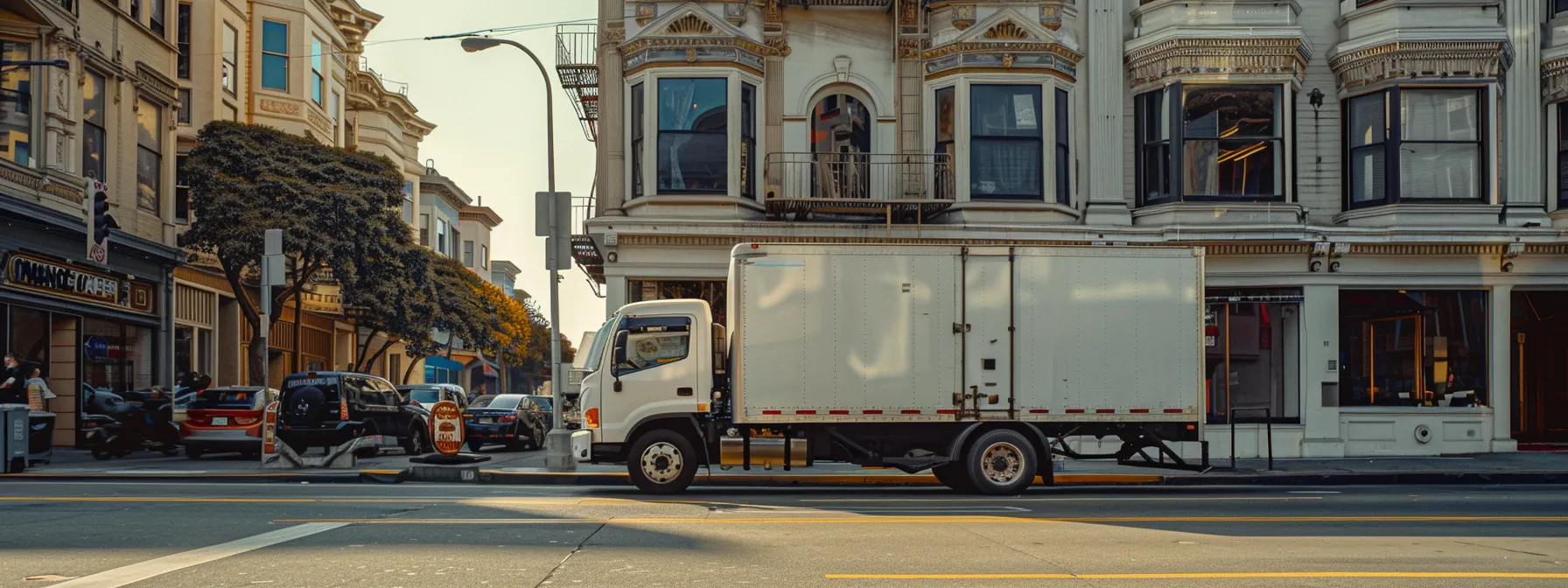 A Professional Moving Company Truck Parked In Downtown San Francisco, Showcasing Reliability And Experience For Long-Haul Relocations.