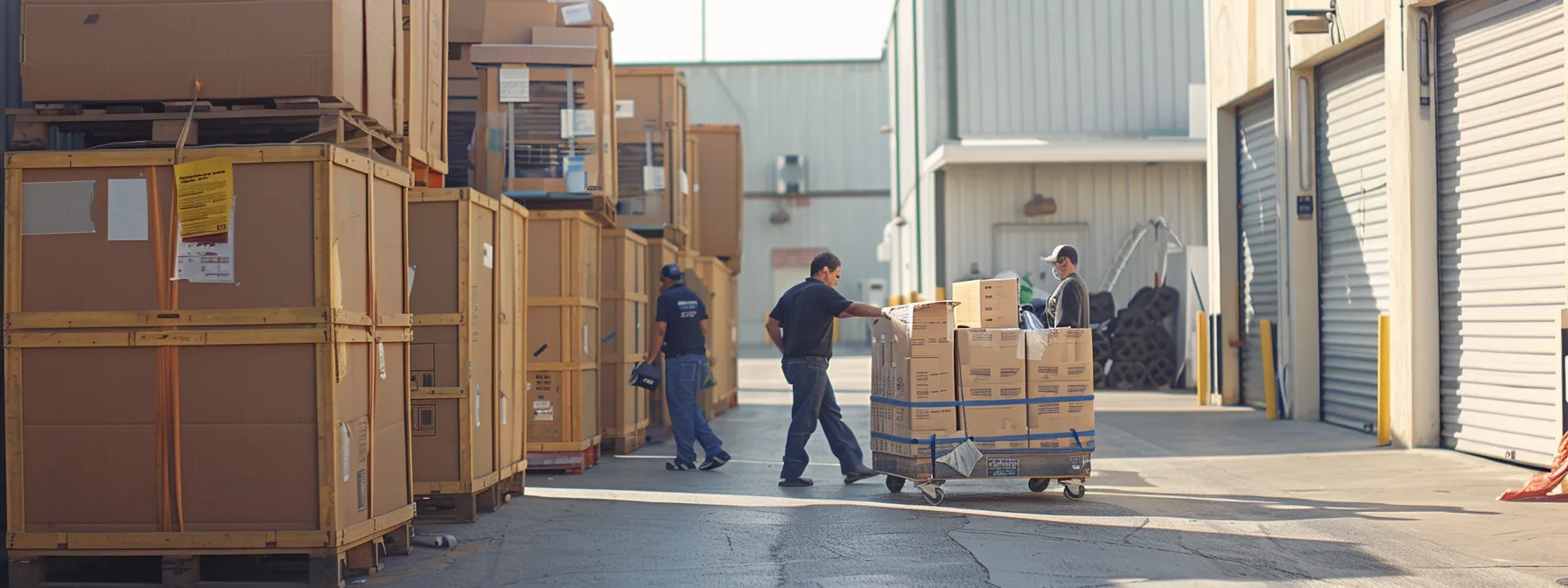 A Professional Moving Crew Carefully Loading Valuable Items Into A Secure Storage Unit In Los Angeles.