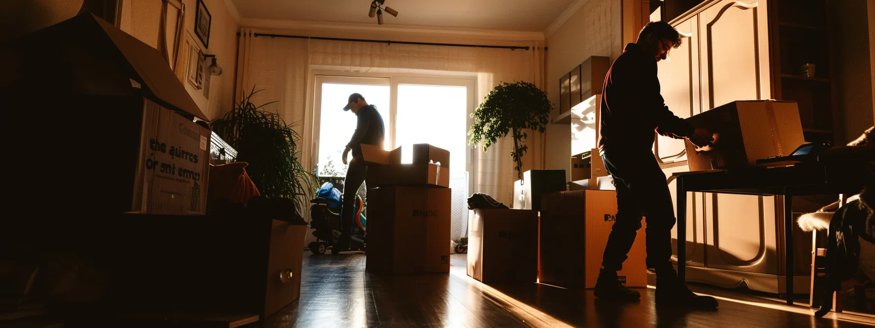 A Professional Moving Crew In Orange County Packing Belongings Into Sturdy Boxes In Preparation For A Relocation.