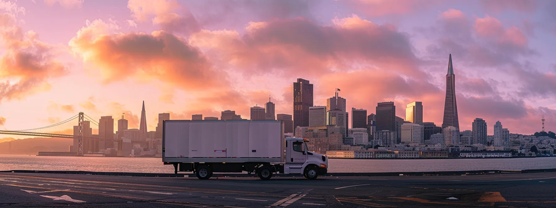 A Professional Moving Truck Parked In Front Of A San Francisco Skyline Backdrop, Showcasing The Contrast Between Full-Service Movers And A Diy Approach For An Interstate Move.