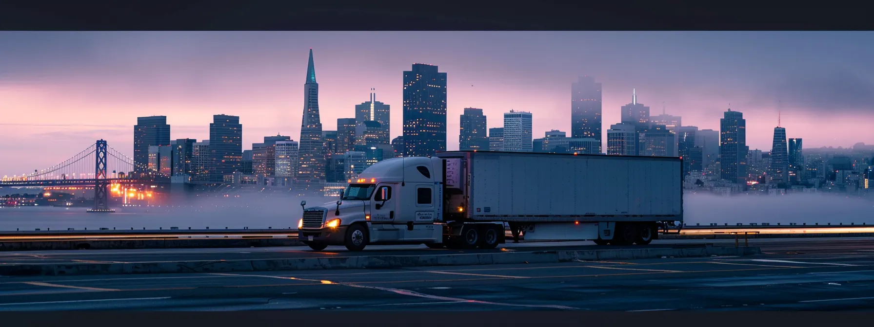 A Professional Moving Truck With San Francisco's Skyline In The Background, Showcasing The Expertise And Efficiency Of Long-Haul Moving Services In The City.