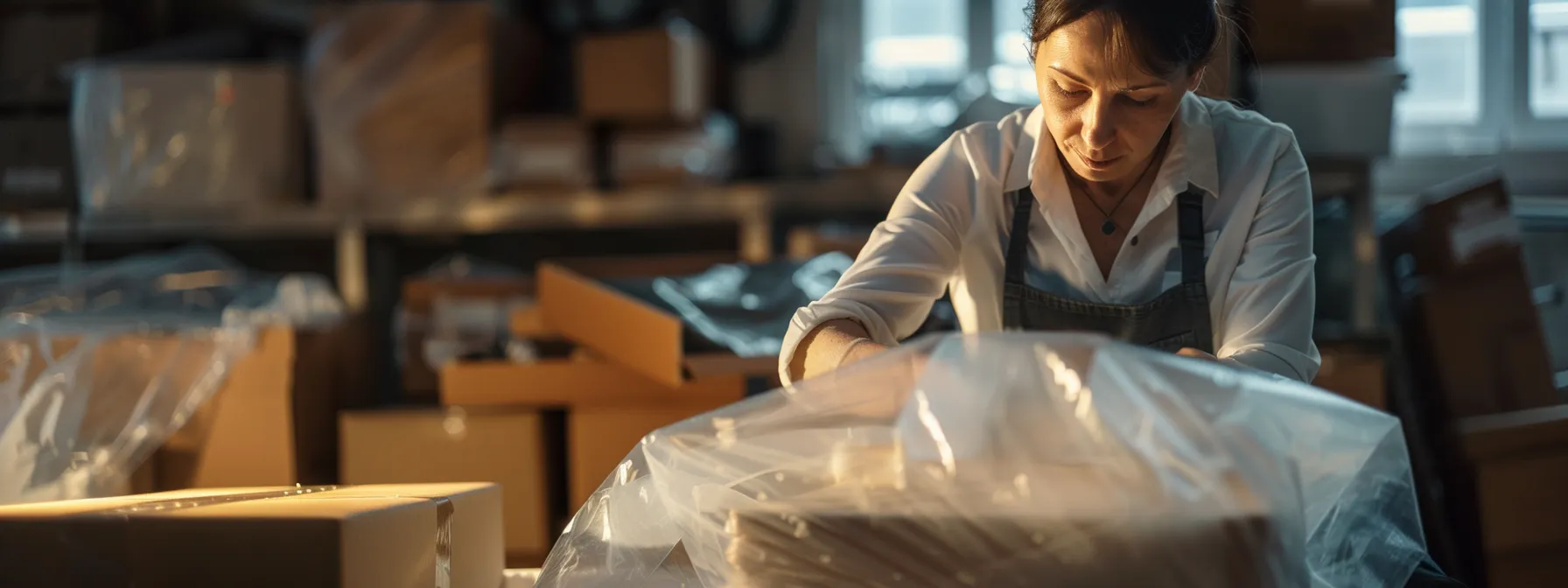 A Professional Packing Expert Carefully Wrapping A Delicate Piece Of Furniture In High-Quality Protective Materials.