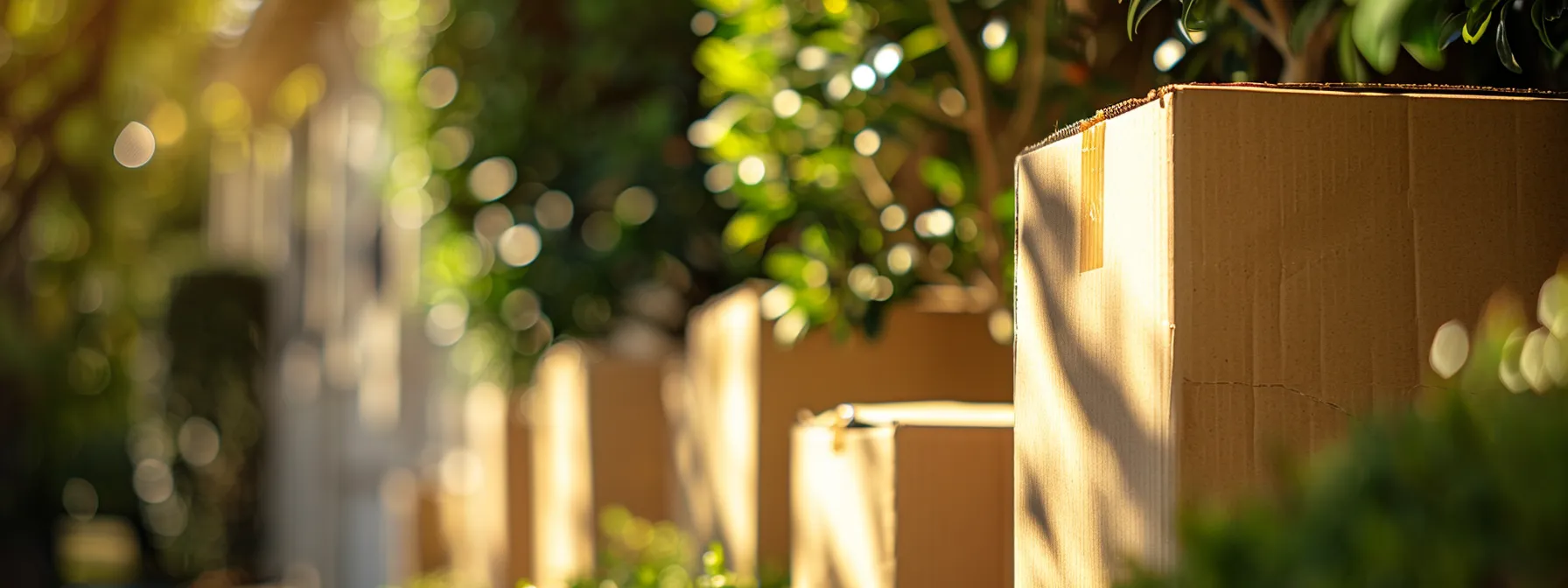 A Row Of Eco-Friendly Moving Boxes In Irvine, Ca, Showcasing The Sustainable Packing Trend In Action.