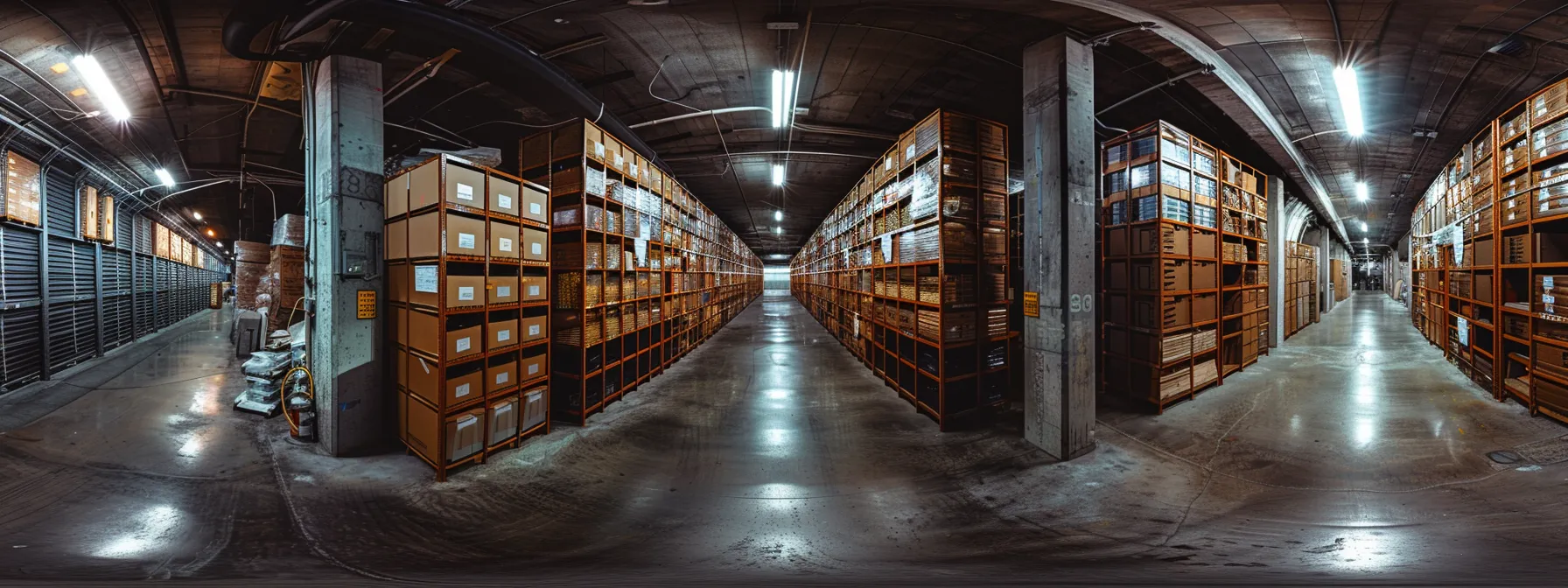 A Secure, Climate-Controlled Storage Facility In Los Angeles Filled With Neatly Stacked Boxes And Labeled Containers For Various Long-Term Storage Needs.