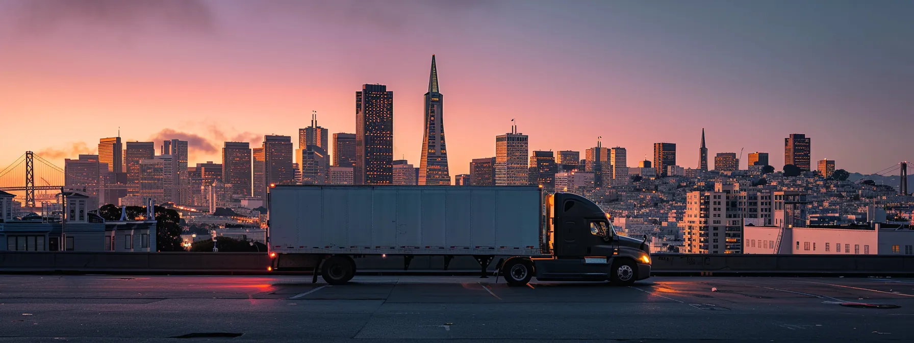 A Sleek Moving Truck Parked In Downtown San Francisco, Exuding Reliability And Efficiency, With A Backdrop Of Iconic City Buildings Towering In The Background.