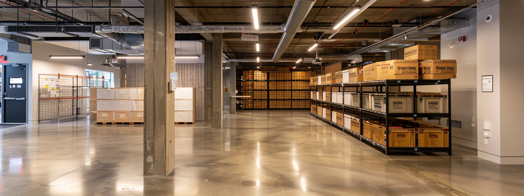 A Sleek, Organized Storage Facility In Downtown San Francisco With Shelves Neatly Stacked With Labeled Boxes And Important Business Documents Stored Securely.