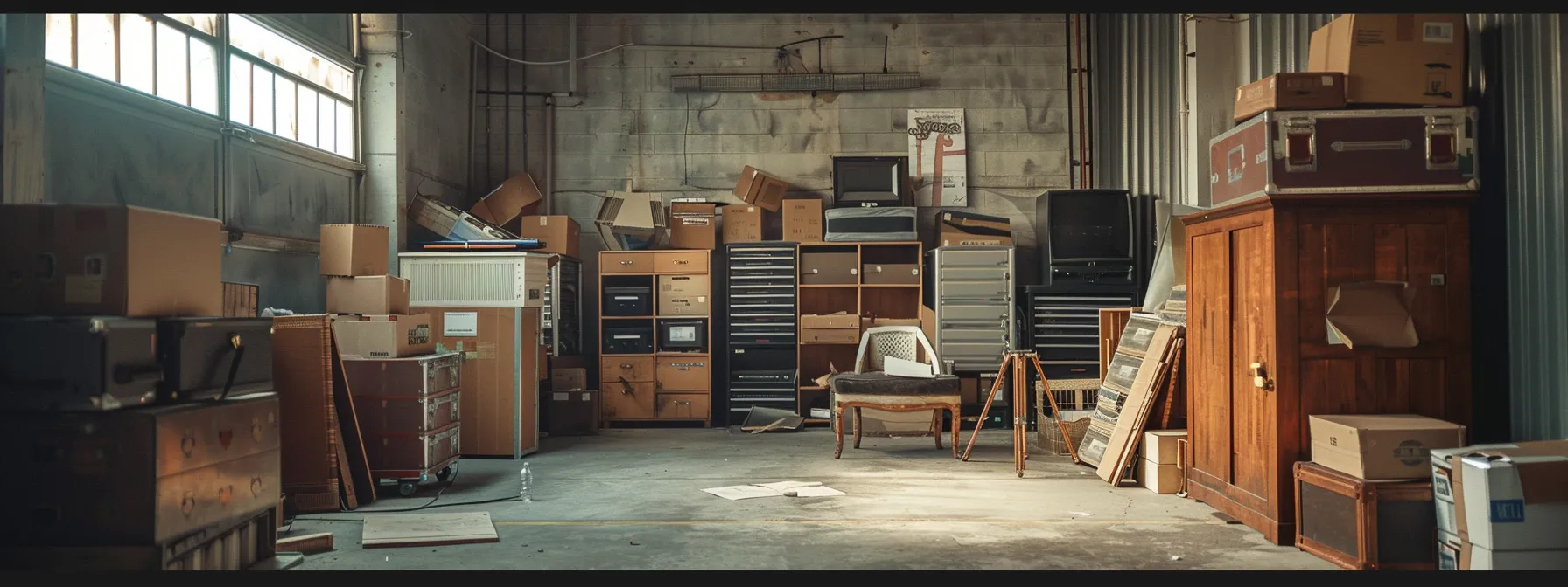 A Spacious, Secure Storage Unit In Los Angeles Filled With Neatly Stacked Boxes And Furniture, Offering Cost-Effective Solutions For Long-Term Storage Needs.