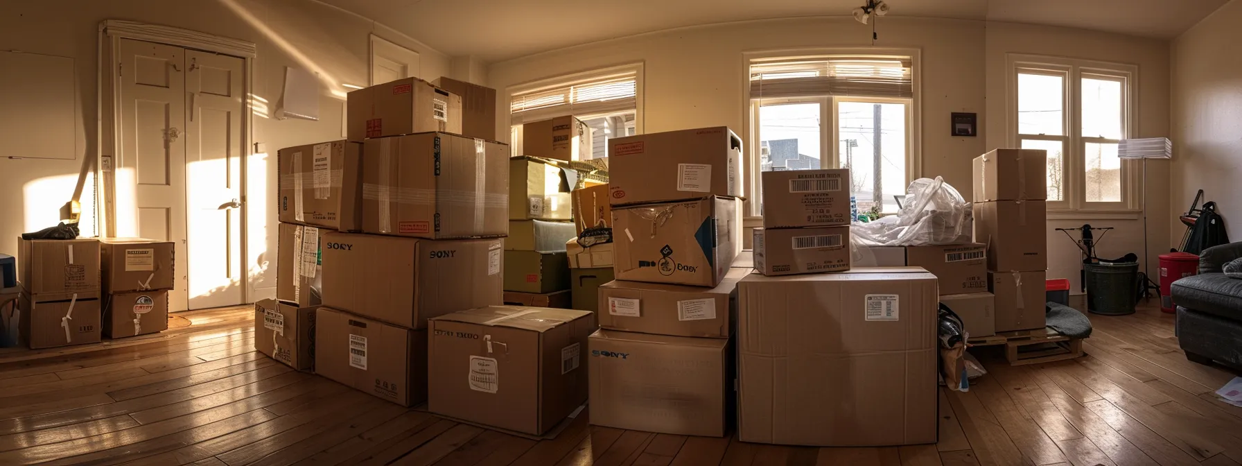 A Stack Of Sturdy, Labeled Moving Boxes Ready To Be Packed For A Cross-Country Move From San Francisco.