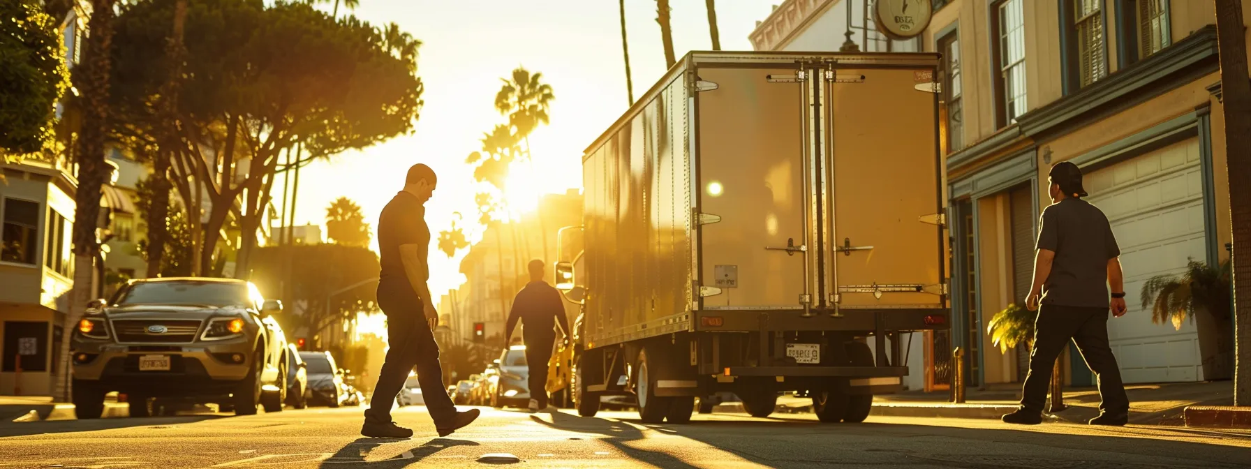 A Team Of Expert Movers Carefully Navigating Through The Vibrant Streets Of Los Angeles, Showcasing Their Dedication To Exceptional Moving Services.