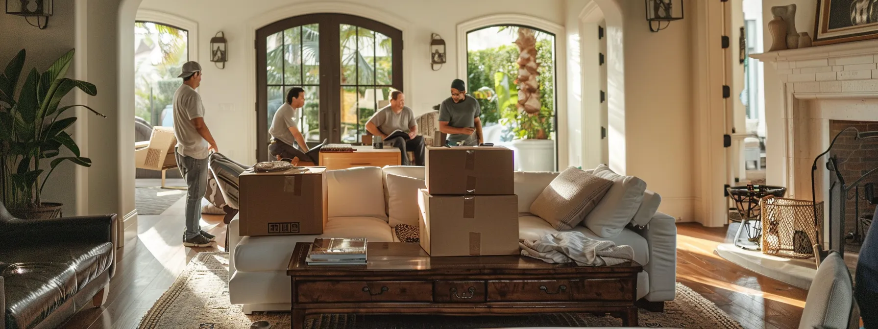 A Team Of Expert Movers Carefully Handling Luxurious Furniture In A Stylish Los Angeles Home, Showcasing Professionalism And Attention To Detail.