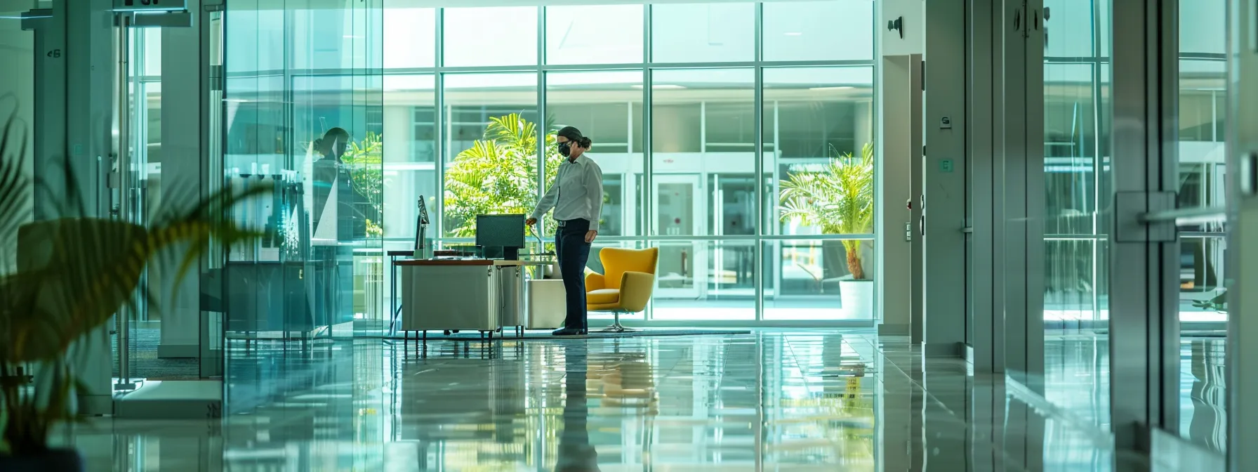 A Technician Setting Up Internet And Phone Services In A Sleek, Modern Office Space In Orange County, Highlighting The Importance Of Addressing It And Telecommunication Needs During An Office Move.