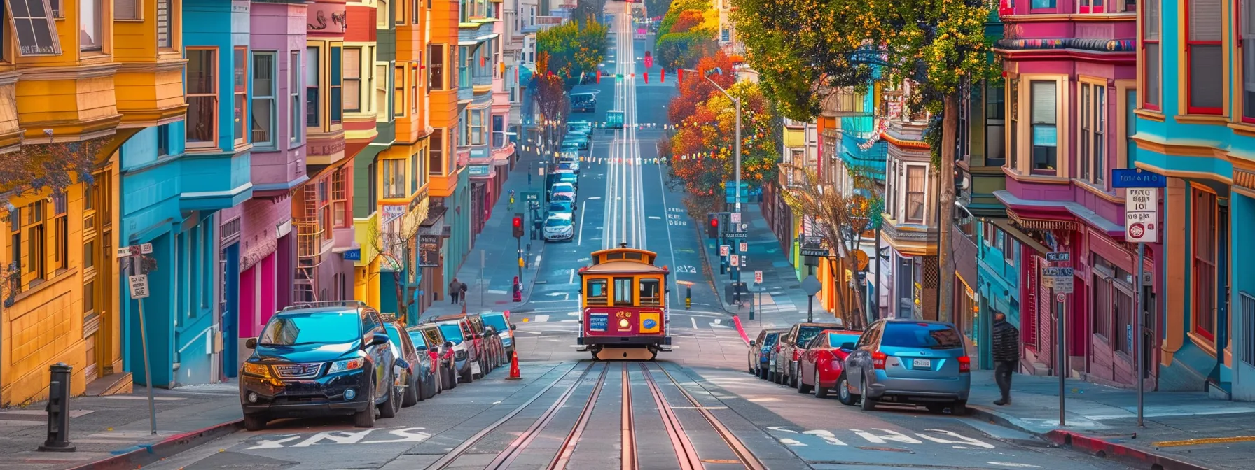 A Vibrant Street In Downtown San Francisco Showcasing Movers Obtaining Permits And Navigating Through The City's Bustling Atmosphere.