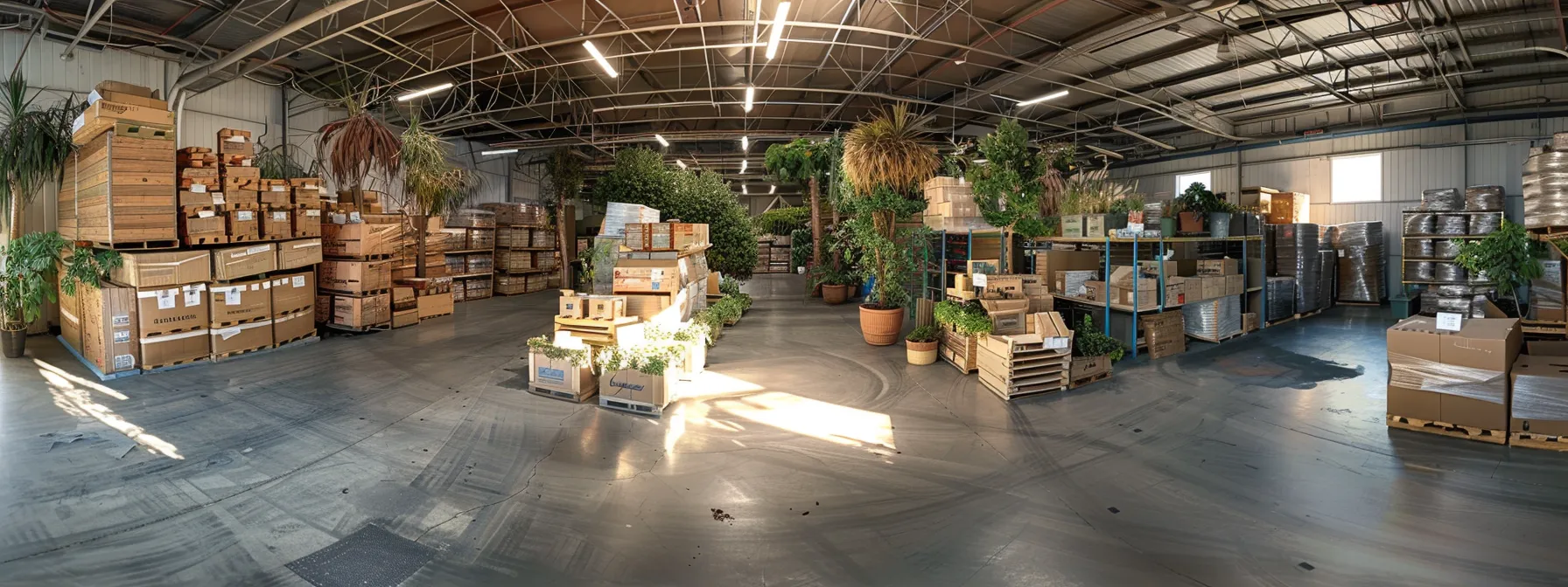 A Warehouse In Irvine, Ca Filled With Stacks Of Custom Wholesale Boxes And Crates, Designed For Various Industries In Need Of Specialized Packaging Solutions.