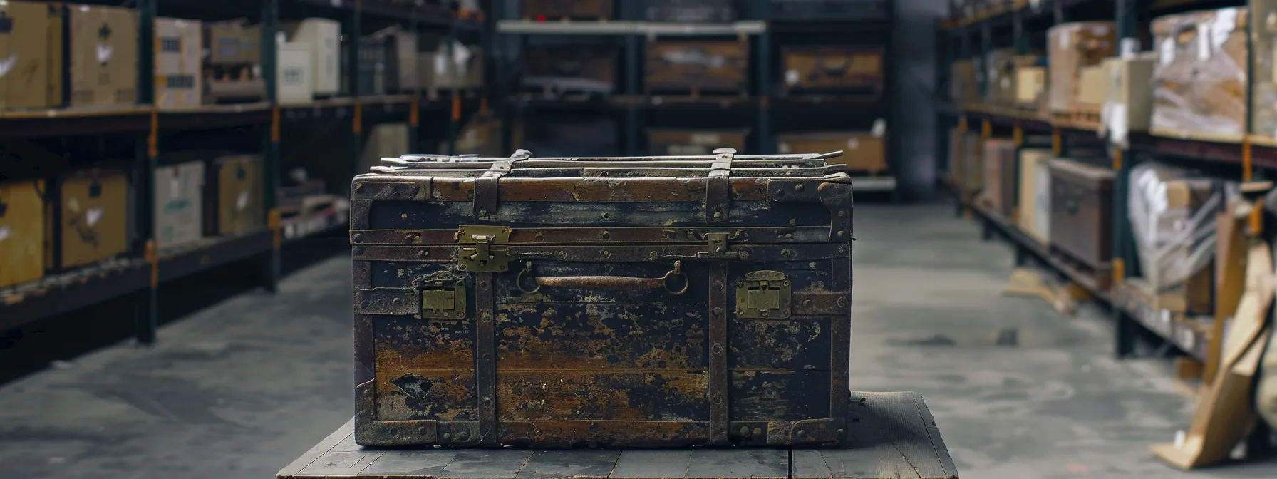 A Well-Preserved Antique Chest Sits In A Climate-Controlled Storage Unit In Orange County, Showcasing The Benefits Of Mold Protection And Air Quality Improvement.