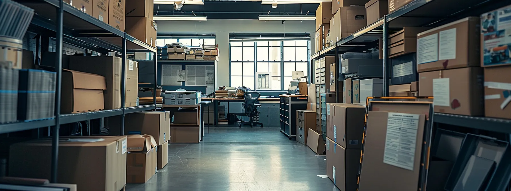 An Organized Office Space With Labeled Moving Boxes, A Detailed Inventory List, And A Timeline Pinned On The Wall, Showcasing Efficient Preparation For An Office Move In Downtown San Francisco.