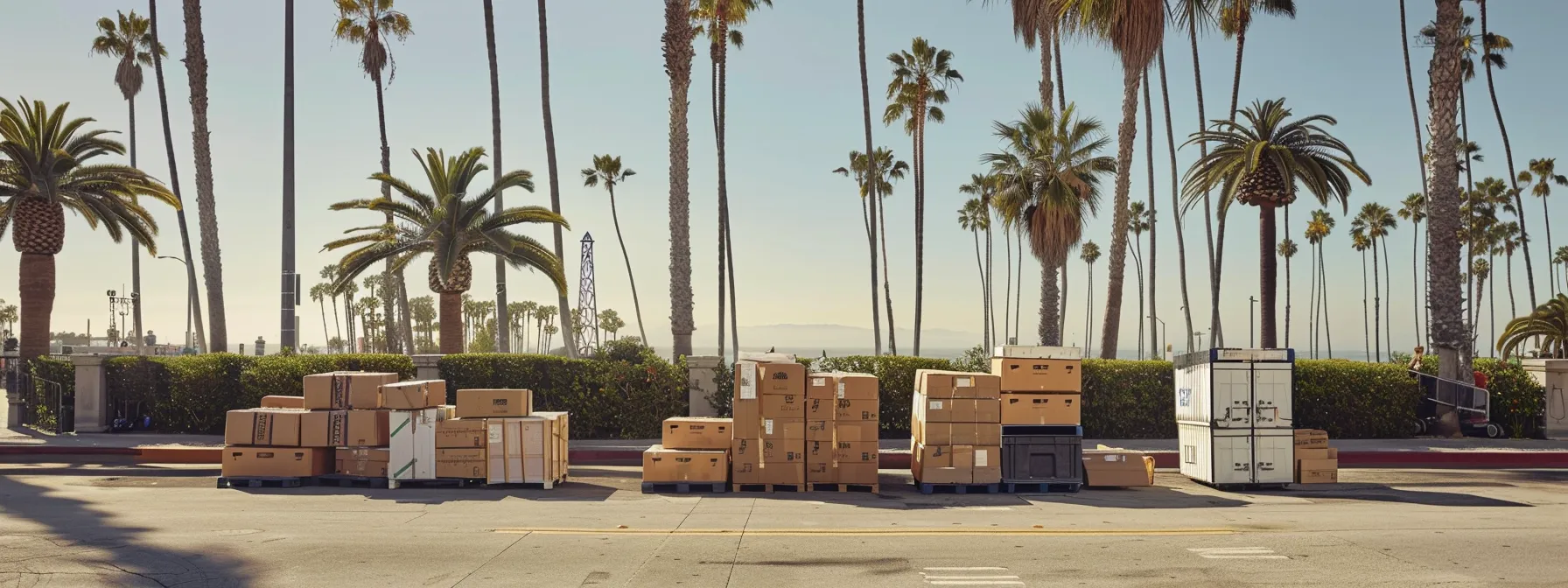 Carefully Packing Fragile Items Into Sturdy Plastic Containers Against A Backdrop Of La's Iconic Palm Trees, Ready For A Seamless Local Move In The Bustling City.