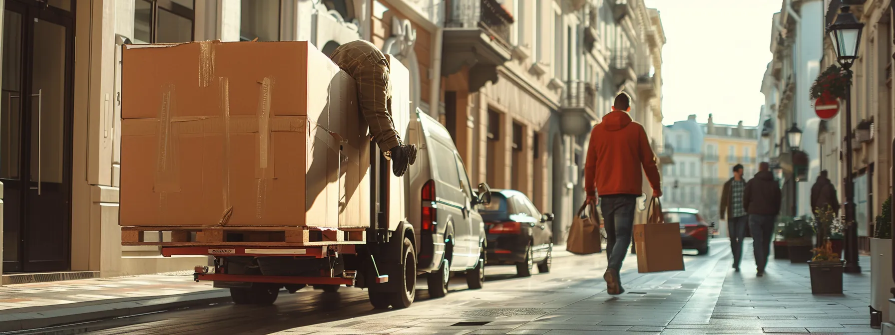 Efficient Team Using Advanced Equipment To Safely Transport Oversized Furniture During A Stress-Free Moving Process.