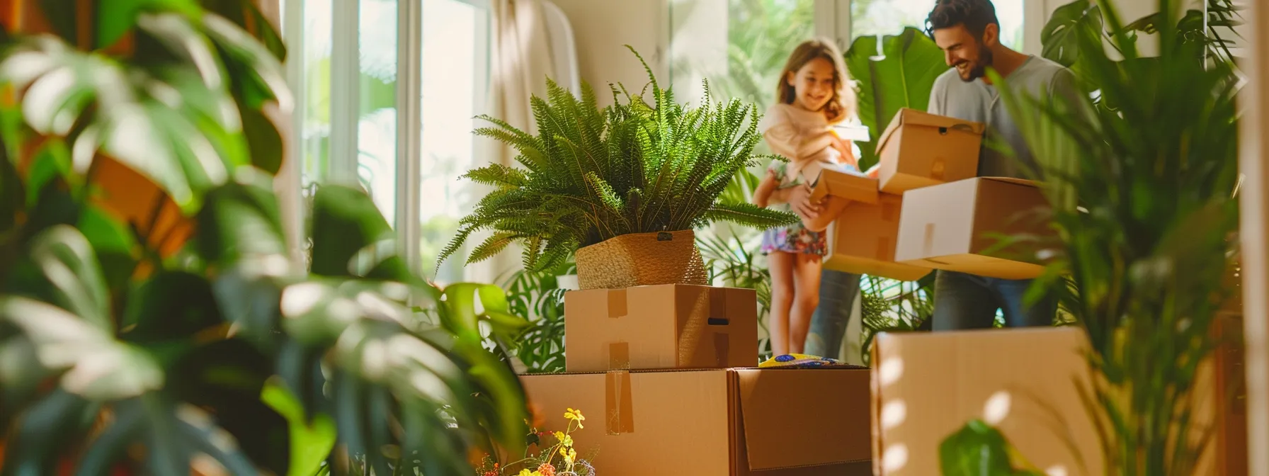 Families In Los Angeles Joyfully Packing Recyclable Materials Into Moving Boxes, Surrounded By Vibrant Greenery And Eco-Friendly Moving Supplies.