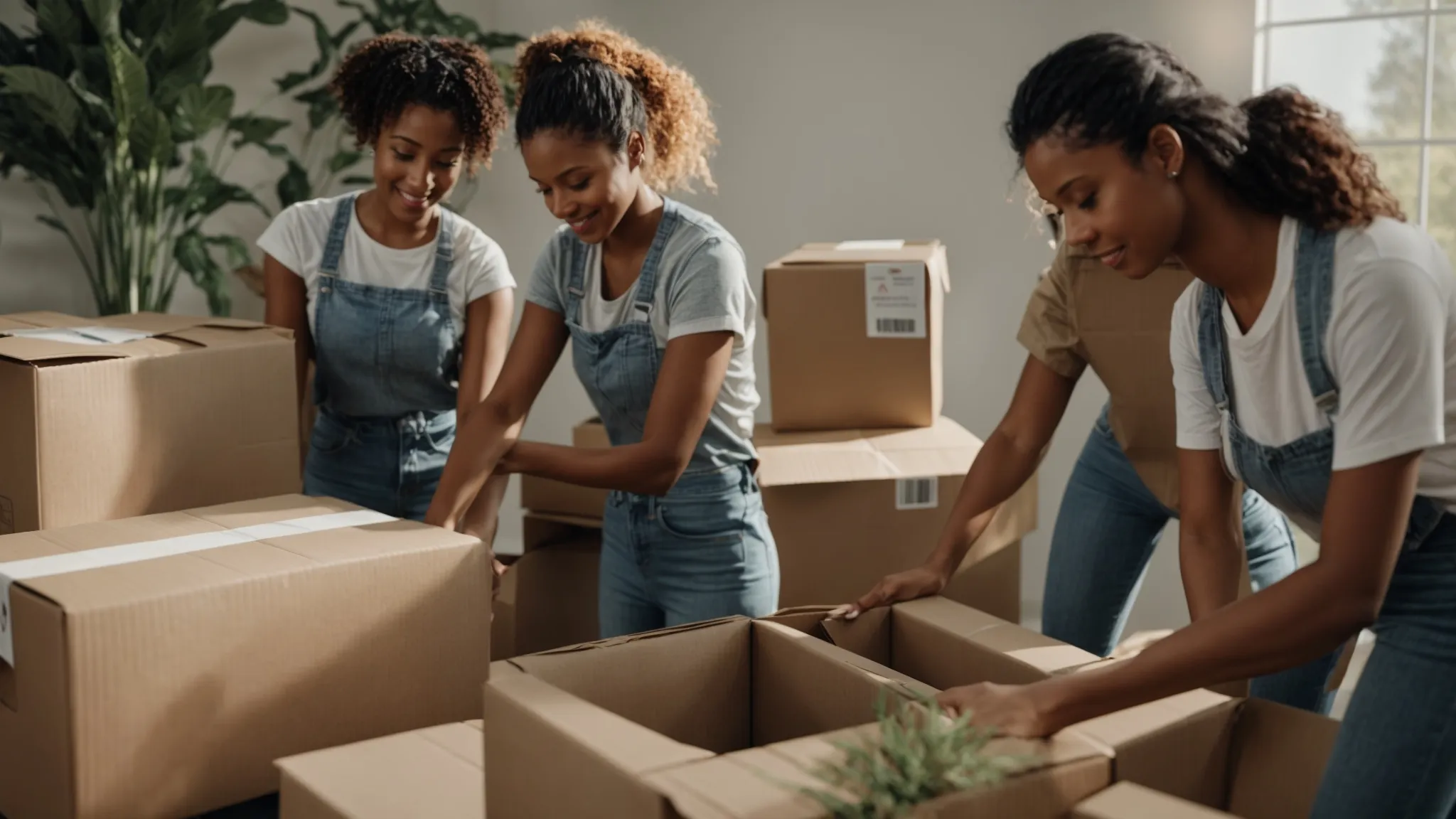 A Group Of Movers In Orange County Carefully Packing Belongings Into Compostable Boxes, Showcasing Their Commitment To Eco-Friendly Practices, With Geotags Of Irvine, Ca (Lat: 33.6846, Long: -117.8265) Added To The Image And Keywords Included In The File Name.