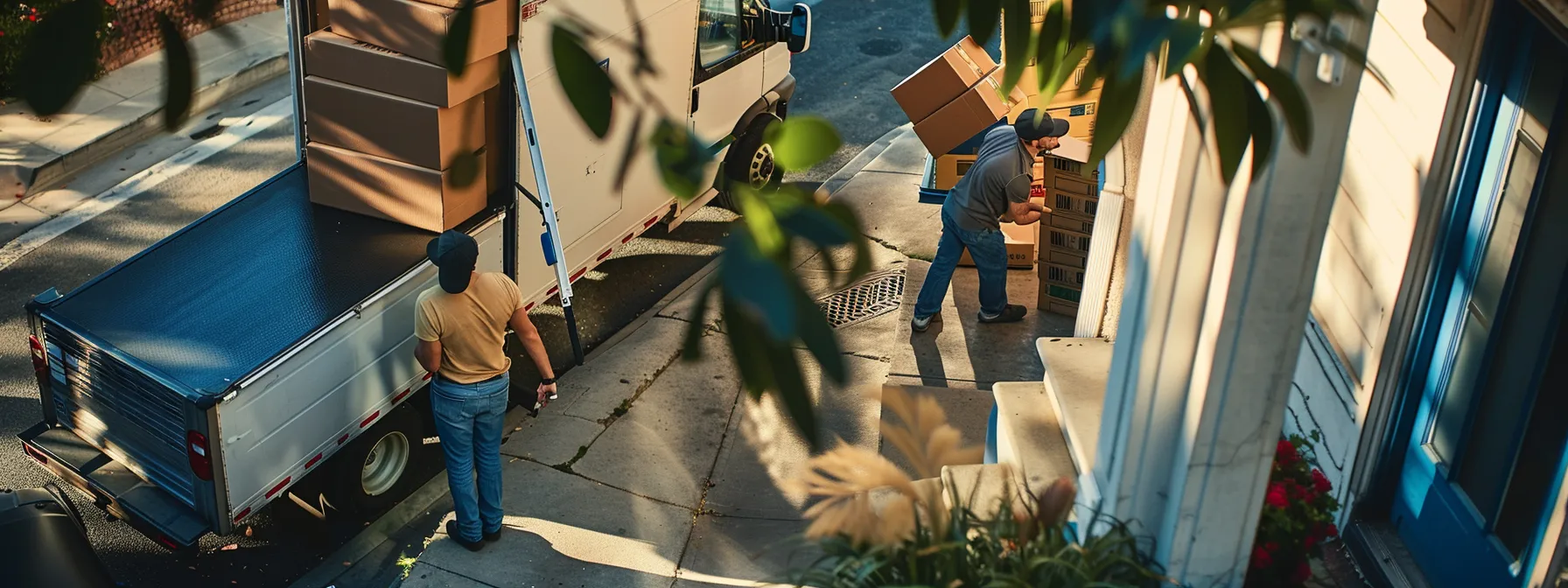 A Group Of Professional Movers Carefully Loading Boxes Onto A Moving Truck In Orange County, Showcasing Efficiency And Expertise.