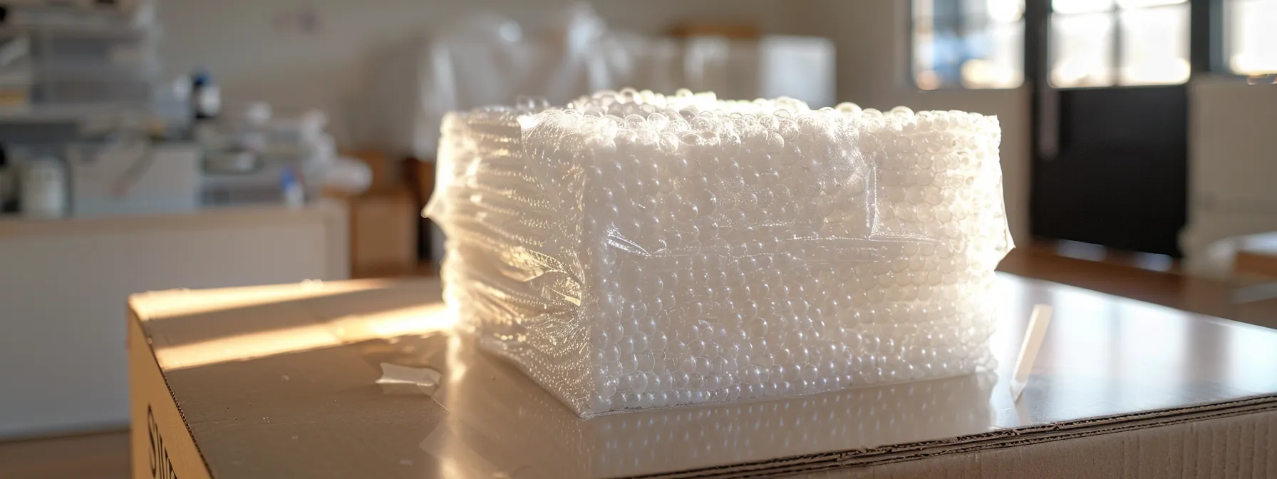 A Moving Box Filled With Bubble Wrap, Surrounded By Detailed Inventory Lists, On A Sleek Modern Table In A Bright, Organized Room In Irvine, Ca (33.6846° N, 117.8265° W).