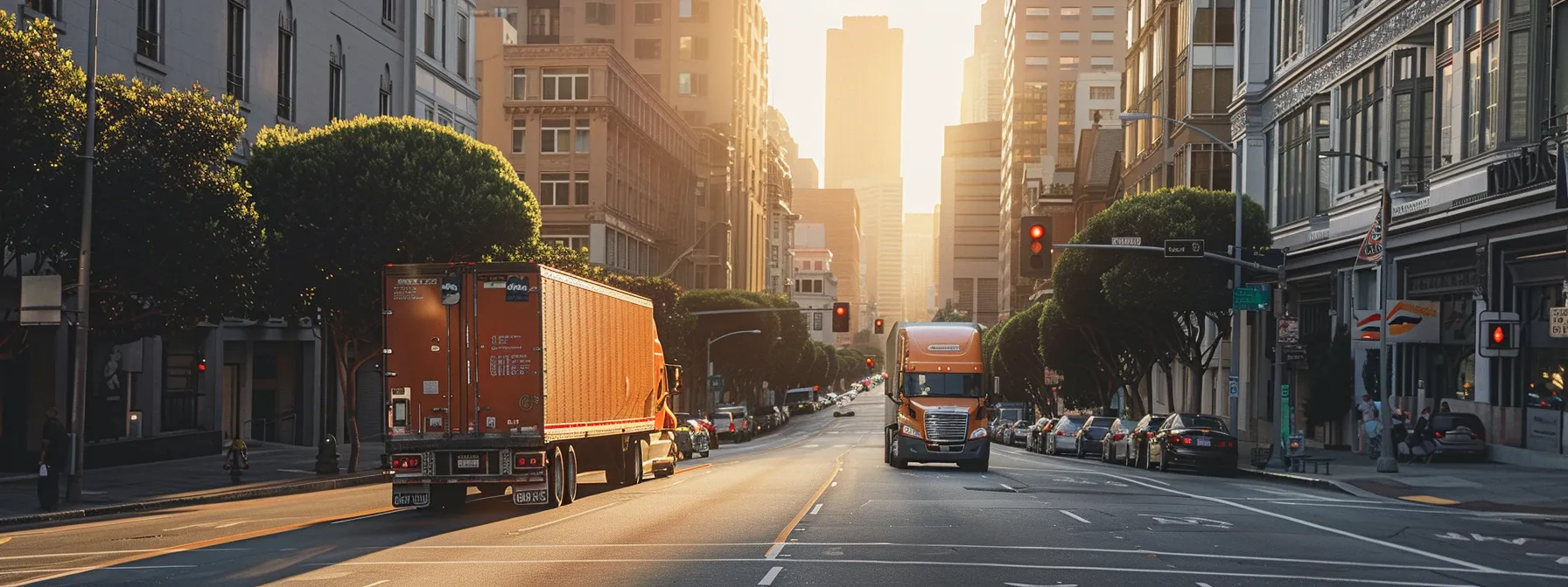 A Moving Truck Navigates The Bustling Streets Of Downtown San Francisco, With Skyscrapers And Iconic Landmarks In The Background, Showcasing The Expertise Of Local Moving Companies.