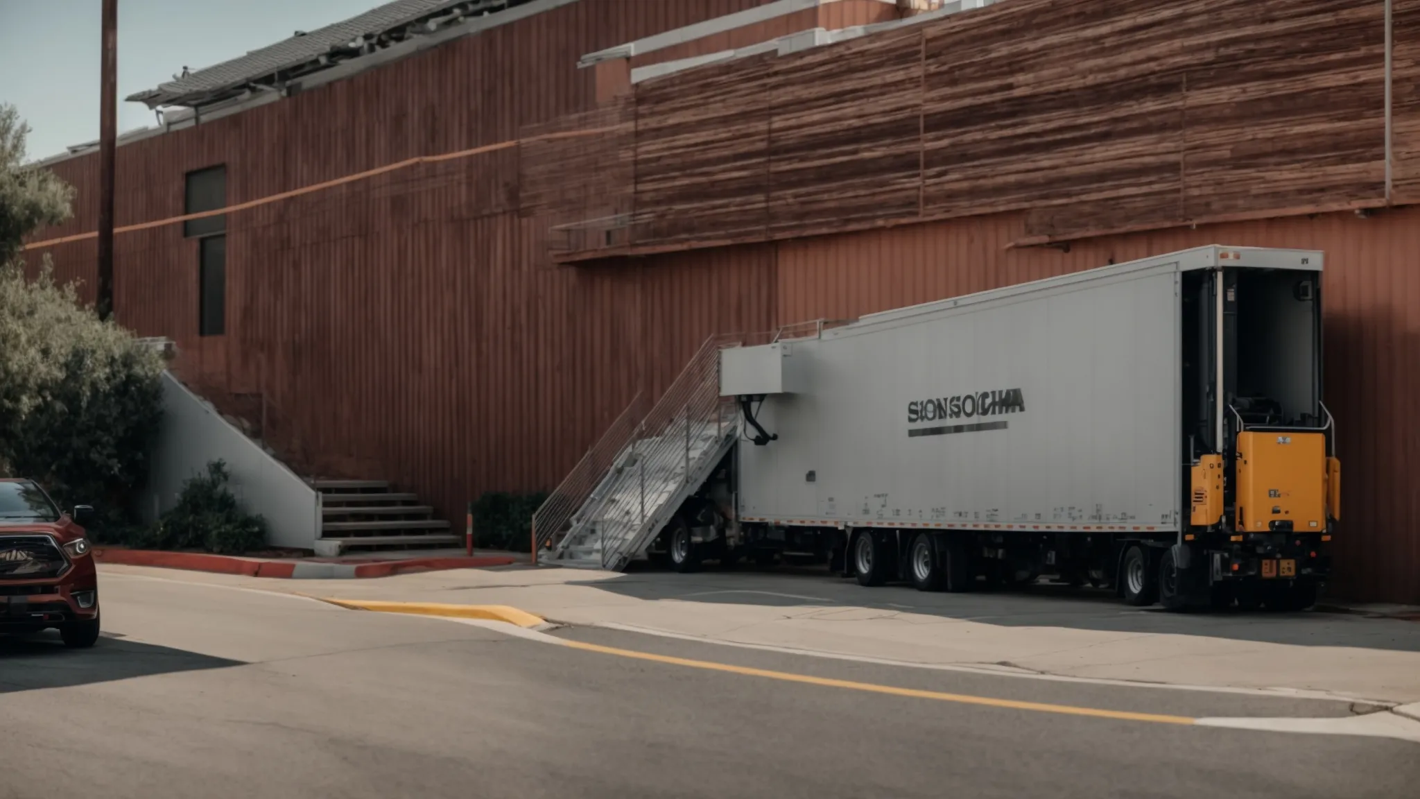 A Moving Truck Navigating A Narrow Staircase With A Grand Piano, Showcasing The Challenges Of Accessibility And Logistics In Irvine, Ca (Lat: 33.6839, Long: -117.7947).