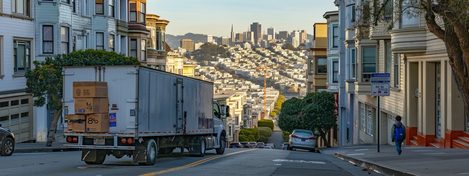 A Moving Truck Parked On A Hilly San Francisco Street, Loaded With Modern Equipment And Supplies For A Safe And Efficient Relocation.