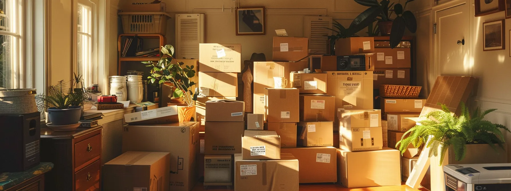 A Neatly Labeled Stack Of Moving Boxes Filled With Carefully Packed Belongings, Ready To Be Loaded Onto A Moving Truck In Downtown San Francisco (37.7749° N, 122.4194° W).