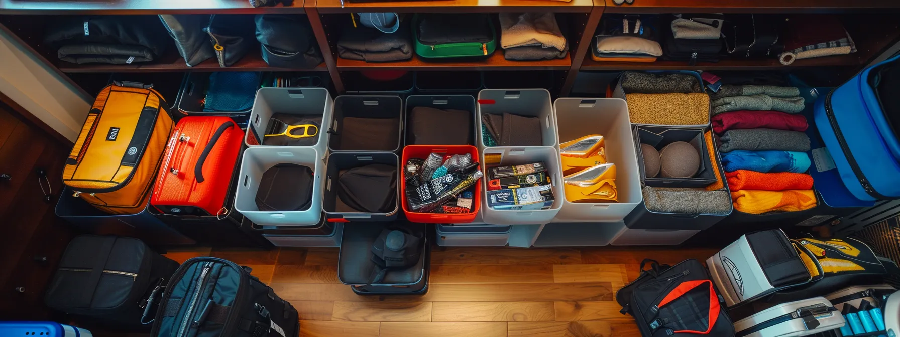 Neatly Organized Packing Cubes Displaying A Variety Of Items, Ready For A Move In Bustling Downtown San Francisco.