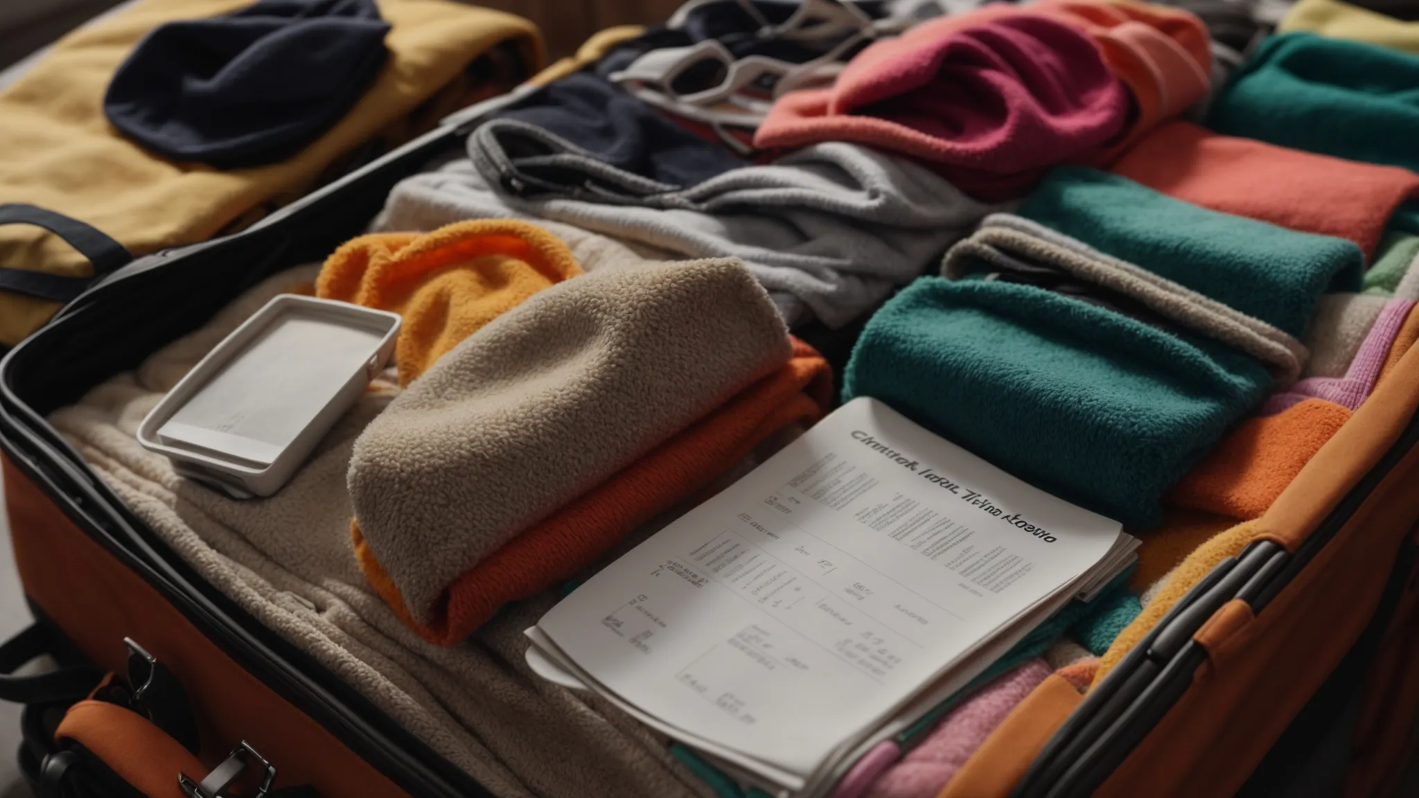 A Neatly Organized Suitcase Filled With Wool Clothing And A Colorful Swimsuit Sits Next To A Checklist, Ready For A Trip To San Francisco.