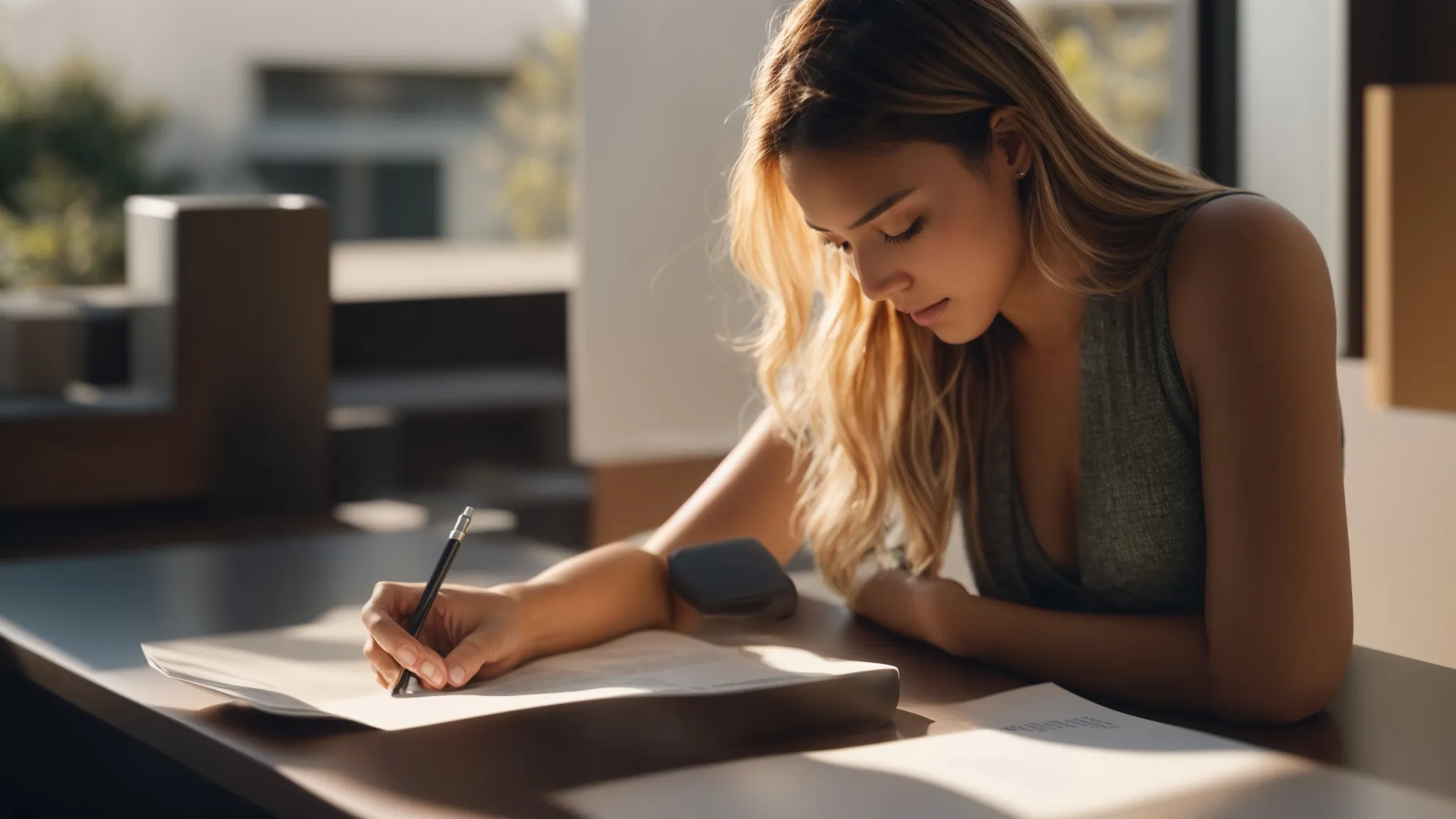 A Person Carefully Examining And Comparing Detailed Moving Service Quotes On A Table With A Bright, Natural Light In Irvine, Ca (33.6846° N, -117.8265° W). (For Image File Name: Moving_Service_Quotes_Irvine_Ca)