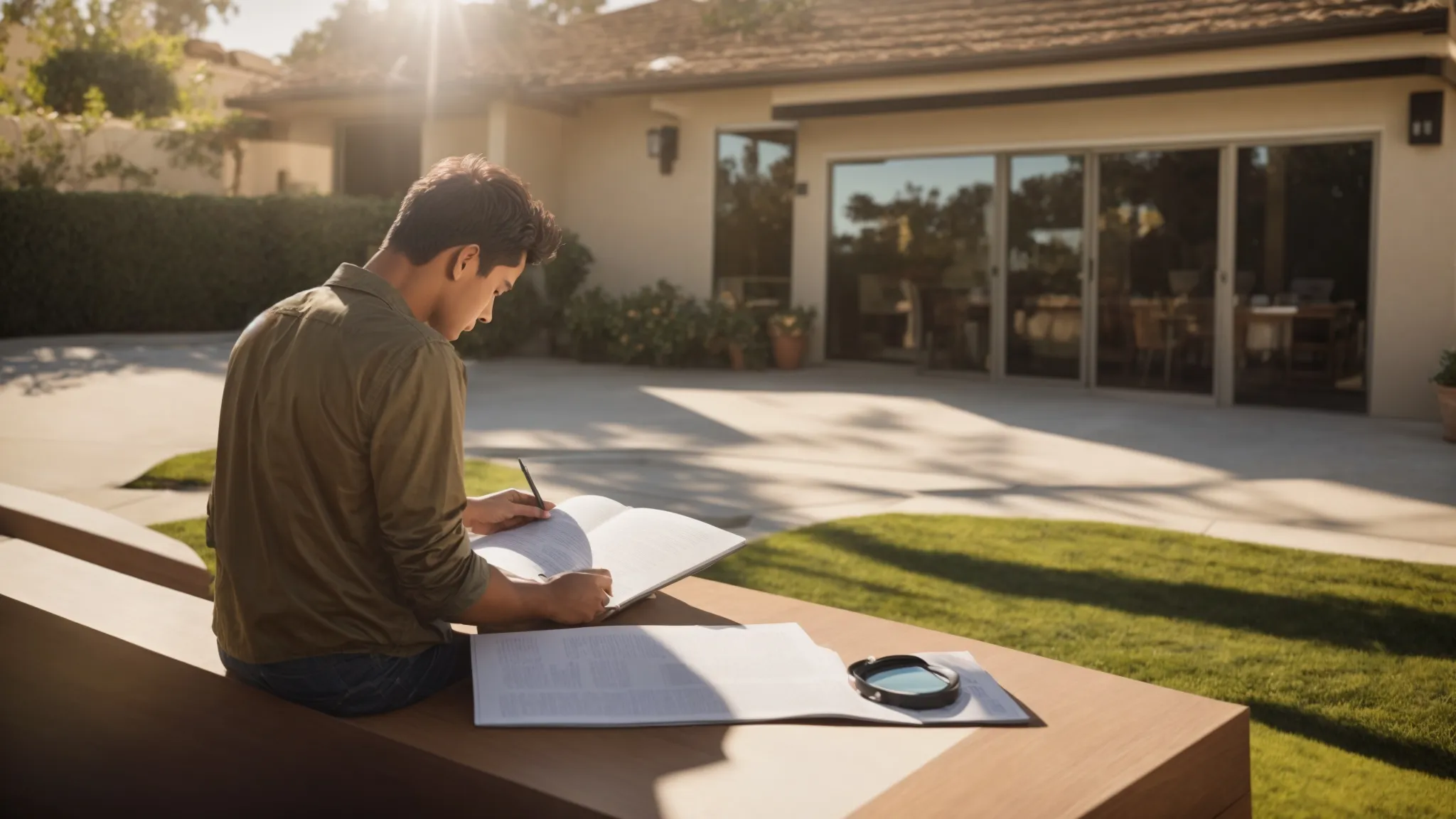 A Person Carefully Reviewing Detailed Moving Estimates And Comparing Binding And Non-Binding Quotes On A Sunny Patio In Irvine, Ca (33.6846° N, -117.8265° W).