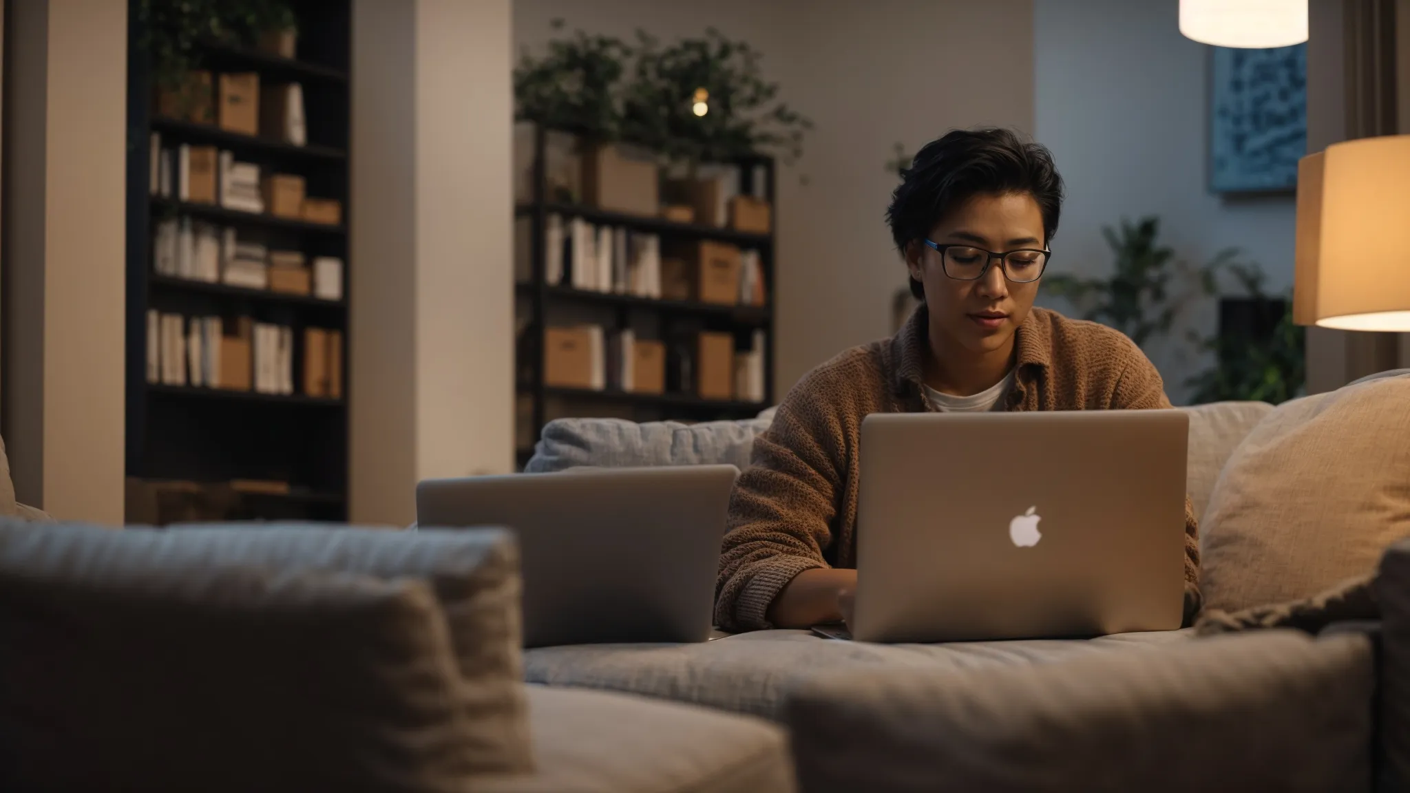 A Person Reading Through Glowing Customer Reviews And Top Professional Ratings On A Laptop, Surrounded By Moving Boxes, In A Modern Living Room In Irvine, Ca (Lat: 33.6846, Long: -117.8265). Image File Name: Customer_Reviews_Moving_Service_Irvine_Ca.