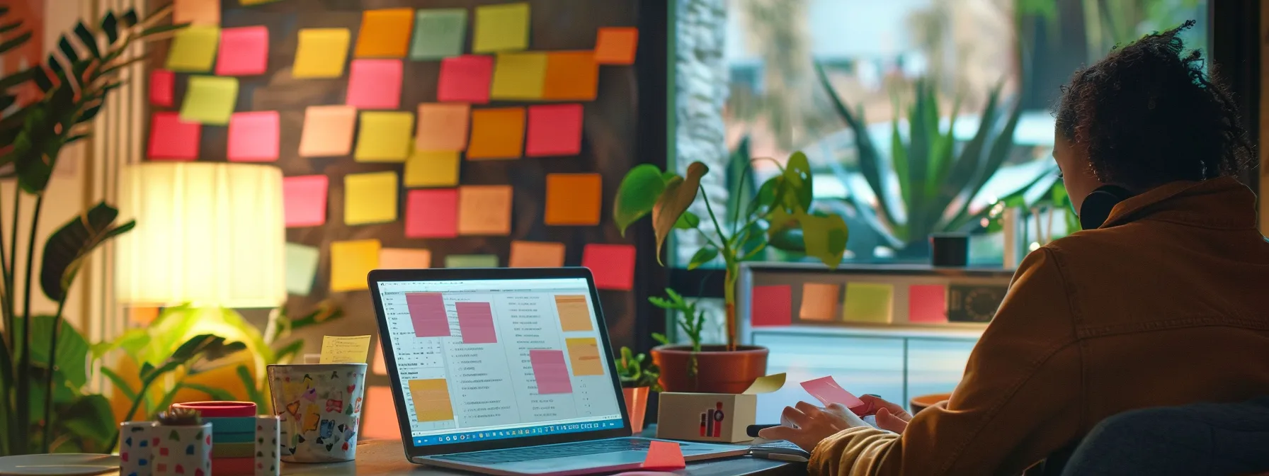 A Person Scrolling Through Glowing Reviews On A Laptop Screen, Surrounded By Colorful Post-It Notes Filled With Recommendations, In A Cozy Living Room In Irvine, Ca (33.6839° N, 117.8254° W).